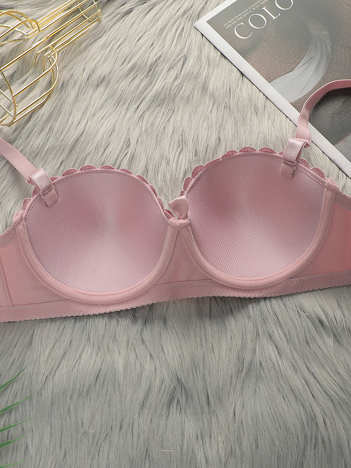 High Quality Pink Heavy Duty Lace Design Underwear Bow Daily Push Up Bra Sexy Lingerie Women With Steel RingJ1903