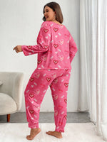 Plus Size Sleepwear Women Pajama Set Autumn Winter Pink Heart Print Long Sleeve Tops and Trousers 3XL 4XL 5XL Loungewear