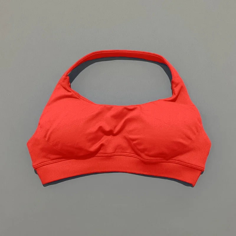 HISTELLO Impacts Sports Bra Women Seamless Yoga Halter Top High Support Push Up Open Back Gym Wear Workout Fitness Underwear