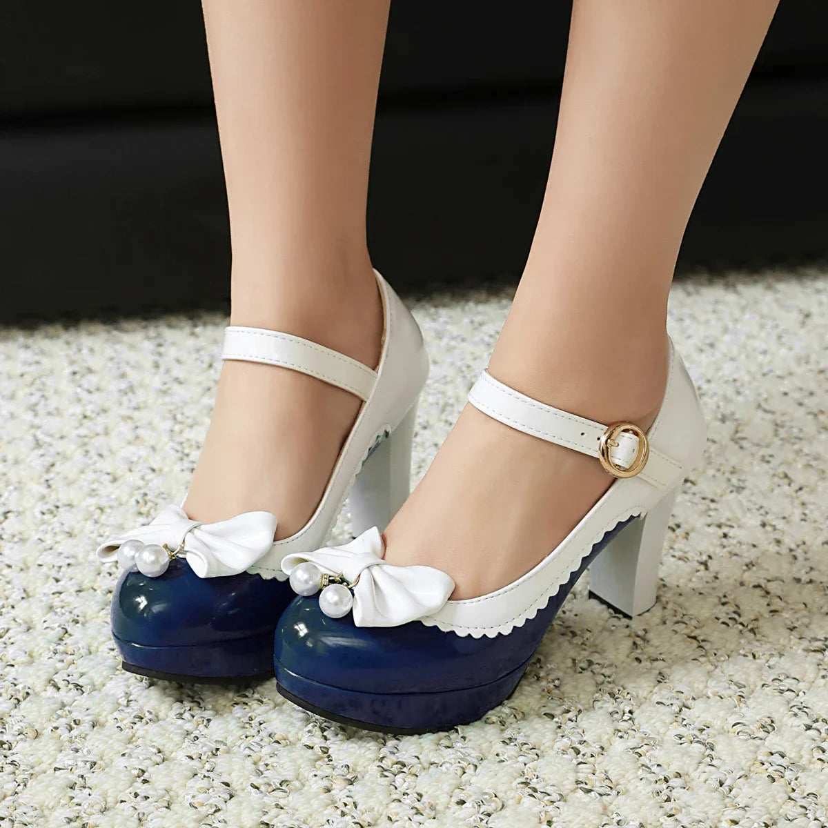 Women Lolita Style Patent Leather Bow Shoes 9.5cm High Heels Anti-slip Rubber Sole Platform Pumps Ideal for Parties Daily Wear