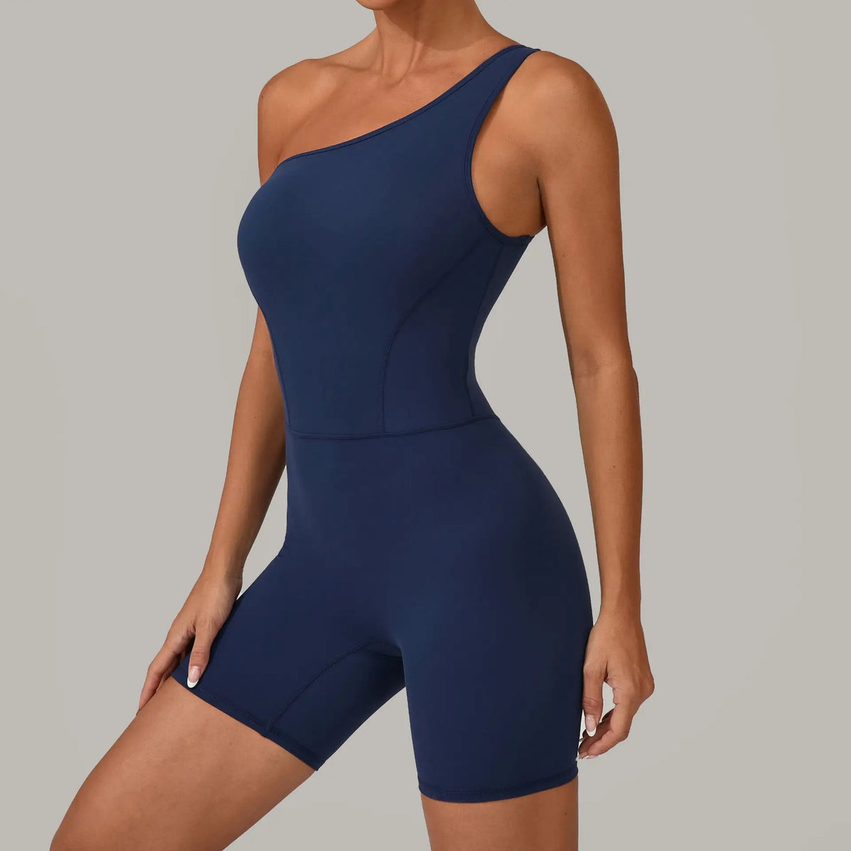 Summer One Shoulder Yoga Short Jumpsuit Women Sexy Cut Out Backless Scrunch Booty One Piece Suit Gym Workout Fitness Clothes