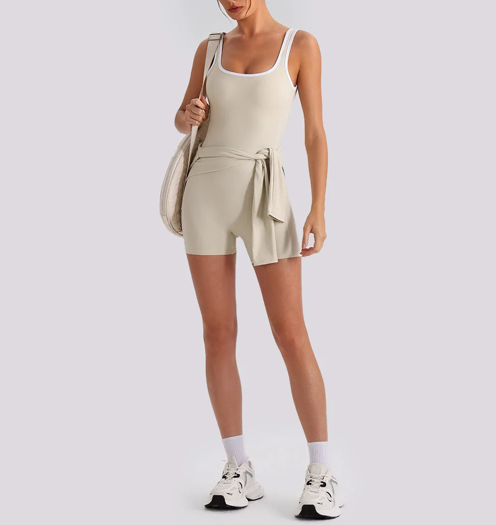 Sexy Sleeveless Backless Scrunch Yoga Jumpsuit Women Color-block U Neck Slim Sports One Piece Suits Tight Fitness Gym Overalls