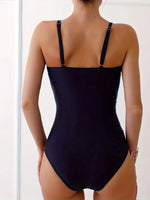 New Solid Black One Piece Swimsuit for Women Sexy Wrinkle Slim Pleate Tummy Control Swimwear Beach Bathing Suit Holiday Monokini