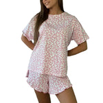 2025 New Women's Pajama Set T-shirt Shorts 2-piece Set Soft and Comfortable Shorts Ruffled Underwear Leopard Pattern Pajama Hot
