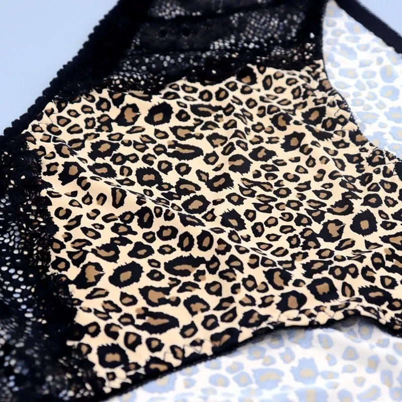 Beauwear Middle Waist Leopard Women Clothing Short Panties Sexy Lace Briefs Plus Size Female Underwear Sexy Lingeires for Ladies