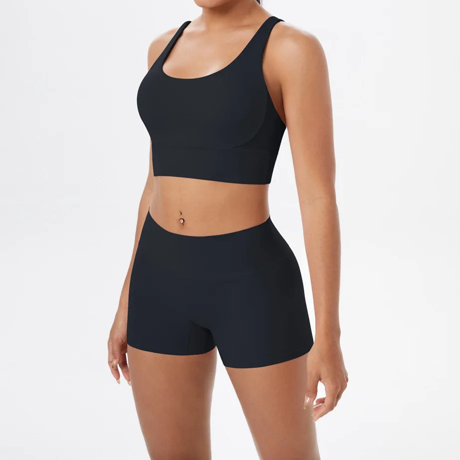 2PCS Yoga Set Women Gym Sports Suits Fitness Bra Crop Top Workout Clothes Female Athletic Wear Push Up Shorts Sportswear