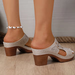 Lightweight High-Heeled Sandals Women Plus Size 43 Hollow Out Thick Heel Slippers Woman Summer Slip On Platform Sandles Female