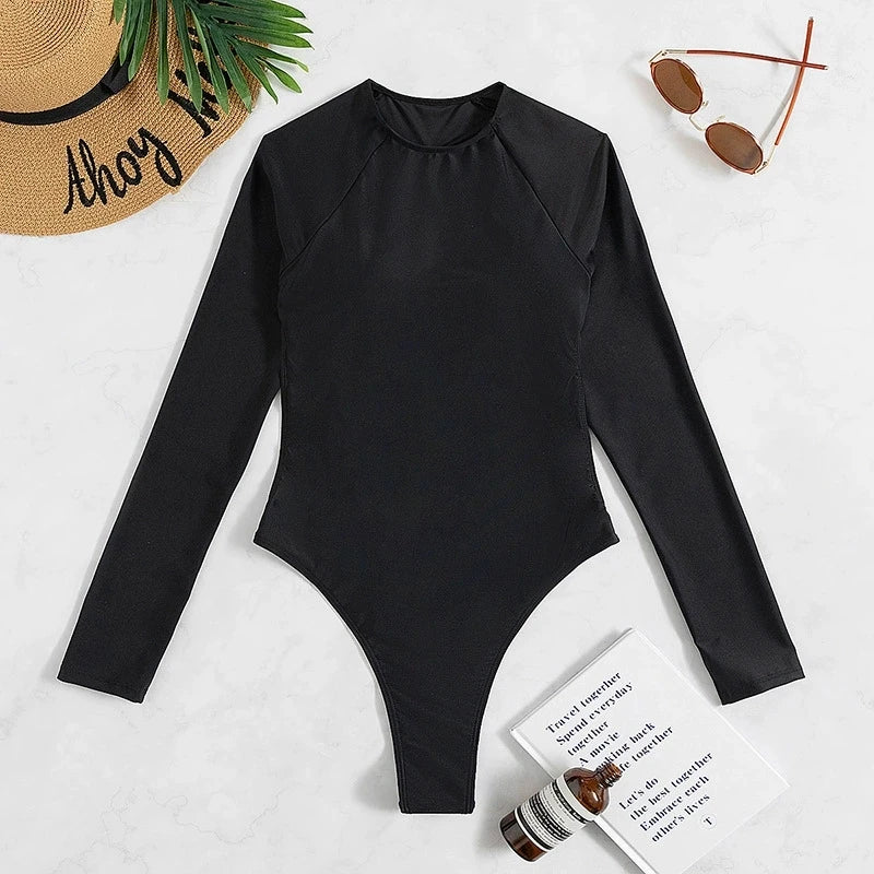 DEKA Sexy Long Sleeves One Piece Swimwear Diamond Swimsuit Women Triangle Backless Crystal Decor ThongBikinis Set Bathing Suit