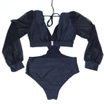 TW Sexy High Waist One Piece Swimsuit Women V Neck 2024 Long Sleeve Bathing Suit Brazilian Swimwear Monokini Summer Beachwear