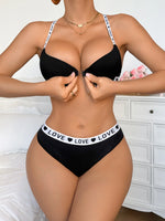 Letter strap Women's underwear set with Push up and Rib Knit underwire Women Bra Panties Letter Comfort lingerie set