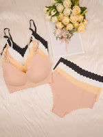 4pcs Women's Seamless Bra and Panty Set No Underwire Bralette - Removable Pads, Medium Support & Comfortable Stretch Fabric Bra