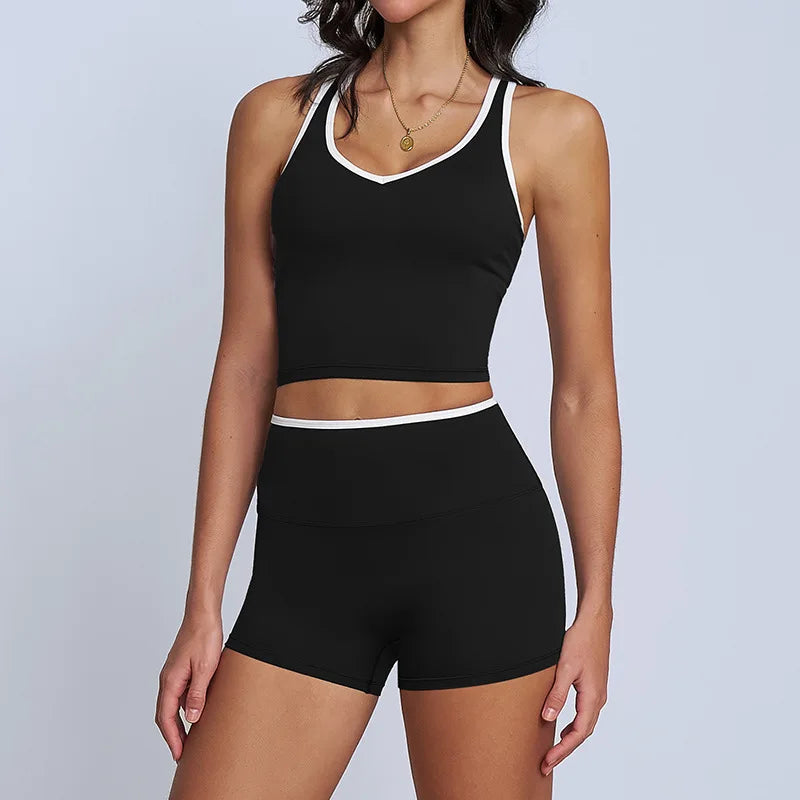 Tight Naked Yoga Shorts Suit Women Double Strap Sports Bra High Waist Flare Leggings Fitness Suit Gym Running Workout Clothes