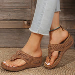 Pink Flower Wedge Heel Flip Flops Women Summer Massage Sole Clip Toe Platform Slippers Woman Light Thick Bottom Beach Sandals