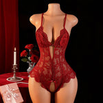 Crotchless Lingerie Lace Hollow Bra Set Sexy Tight Fitting Women Clothing,V-neck OpenBodysuit .Soft Padded Bra Underwear Set