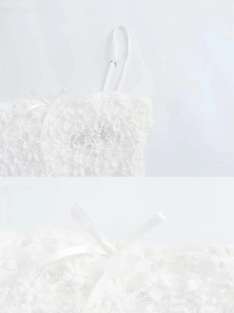 Foridol White Lace Sexy Summer Women Party Dress Beach Slip Bodycon Dress 2025 Spaghetti Strap Bowknot Floral Vestidos Sundress