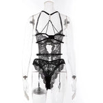 Sexy lingerie European and American Internet celebrity pure desire see-through mesh splicing sexy lace jumpsuit