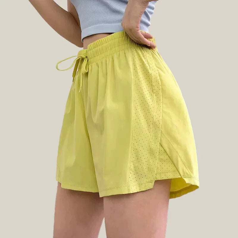 Women's Loose Fitting Anti-Glare Yoga Shorts Two-Piece Set Speed Drying Fitness Pilates Running Training Short