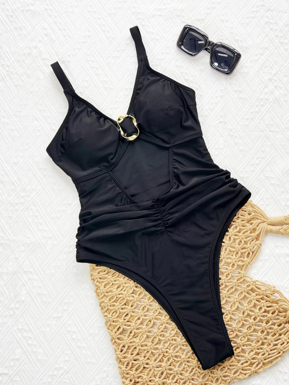 DEKA One Piece Swimsuit New Summer Retro Swimwear Sexy Solid Spaghetti Strap Hollow Out One Piece Swimsuit Women Beach Bikini