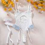 Toucheart Women Sexy Bodysuit Lace Printing See-through Skinny Plunge Romantic Hot Girls Interesting Leisure Sling Jumpsuit Set