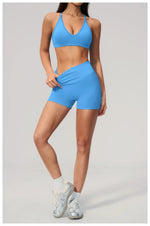 Seamless Yoga Excersize Sets Women Cross Back Sports Bra Tracksuit Workout Clothes High Waist Hip Lifting Shorts Fitness Suits
