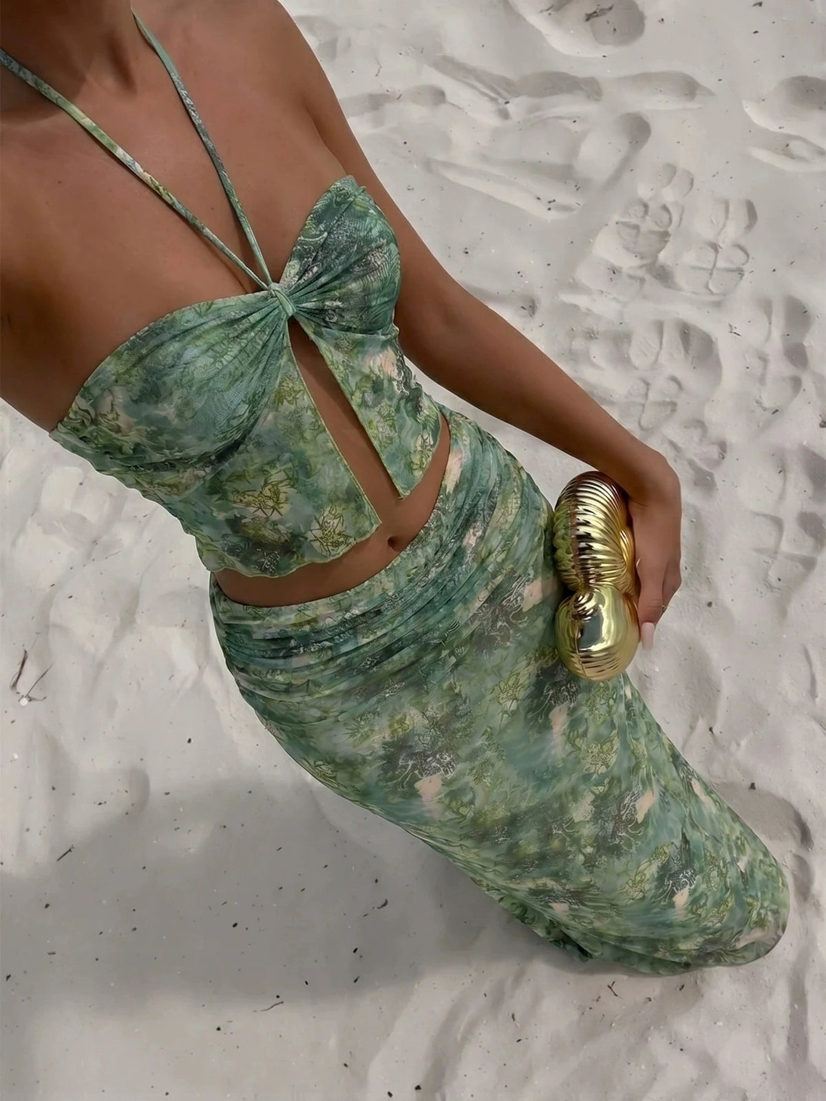 DEKA 3 Pieces Flower Bikini Sexy Women Swimsuit Halter Swimwear Female Cover Up Printed Bikini Set Beachwear Bathing Suits