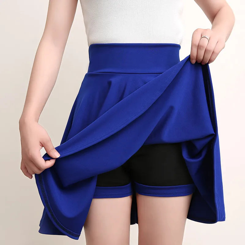 Women Flared Skirts Summer Basic Skirt Fashion Dancer Uniform Versatile Black Safety Pants Skirt Elastic Pleated Skirt Long 45CM