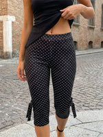 Summer Women Capri Pants with Bows Mid Rise Skinny Side Split Hem Pants Casual Jogging Leggings for Office Daily Street Wear