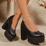 2026 Fashion Chunky Platform Pumps Women Black Super High Heels Pu Leather Loafers Woman Plus Size 43 Office High Heel Shoes