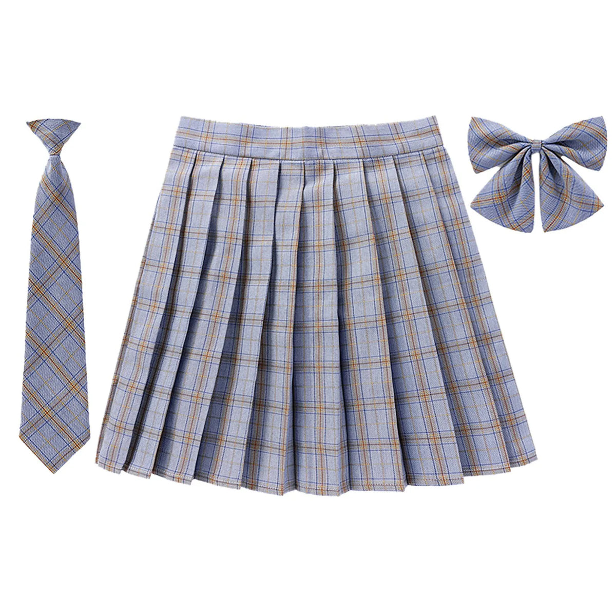 Women Summer Plaid Pleated Skirt With Necktie Bowtie Korean Jk Skirt Student Uniform Japanese School Preppy A Line Mini Skirts