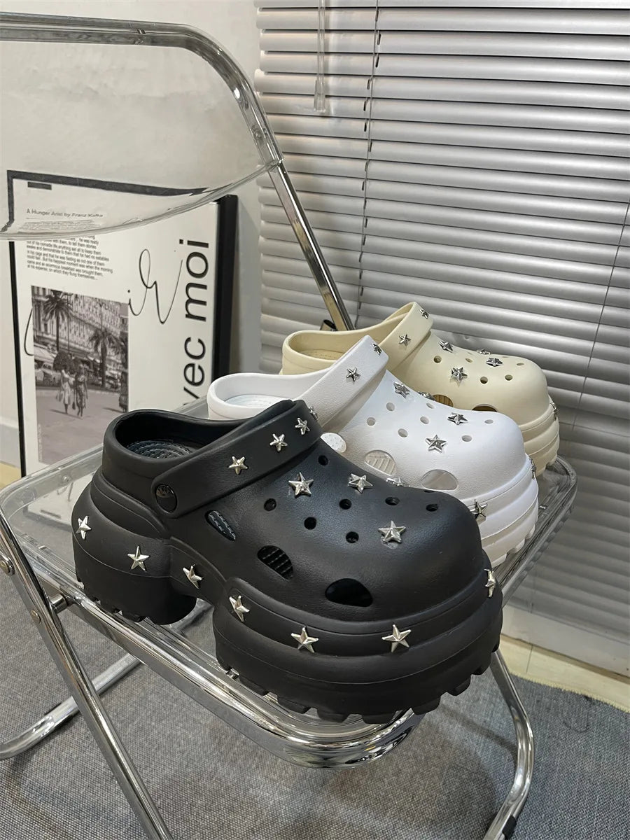 Women Fashion Clogs DIY Cute Stars Platform Slippers Soft EVA Sexy High Heels Female Indoor Street Shoes Girls Beach Sandals