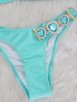 3PCS Halter Jewelled Diamond Bikini Women Swimsuit Female Swimwear Three Pieces Bikini Set Brazilian Hairband Bathing Suit Swim