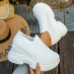 Breathable Mesh Chunky Platform Sneakers Women Plus Size 42 Thick Bottom Sport Shoes Woman Black White Knitting Walking Shoes