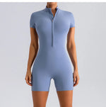 Yoga Jumpsuit Fashion Zipper Dance Short Playsuit Women Romper Short Sleeve Gym Fitness Overalls One Piece Sports Suit Unitard