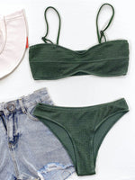 New Sexy Wrinkled Mid Waist PaddedBikini Women Swimwear Female Swimsuit Two-Pieces Bikini Set Bather Bathing Suit Swim V3163
