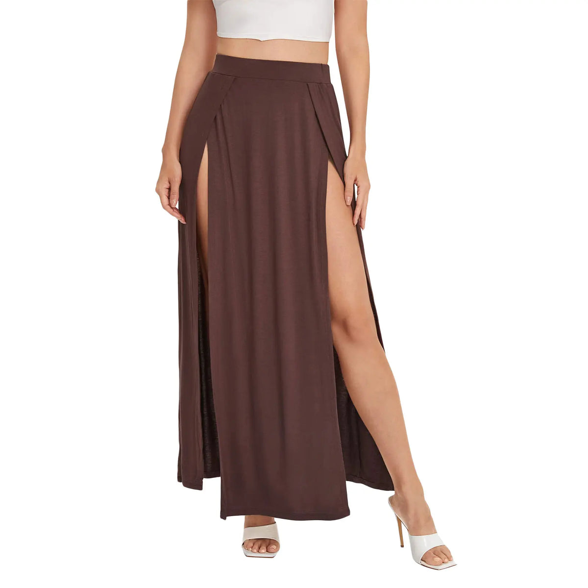 Sexy High Waist Women Elastic Side High Split Skirts Solid Loose Fit Sweat Absorption Summer Female Long Beachwear Skirts