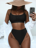 2026 Wrinkled Ruched High Waist Bikini Women Swimsuit Female Swimwear Two Pieces Bikini Set High Cut Bathing Suit Swim Beachwear
