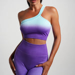 Seamless Tight Yoga Sets Sports Fitness Gradient Single Shoulder Bra High Waist Hip Lifting Pants Suits Wokout Gym Running Sets