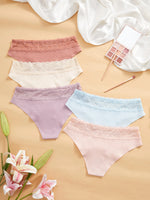 5-Pack Women's Panties Floral Lace Patchwork Ribbed Solid Briefs Breathable Soft Lingerie