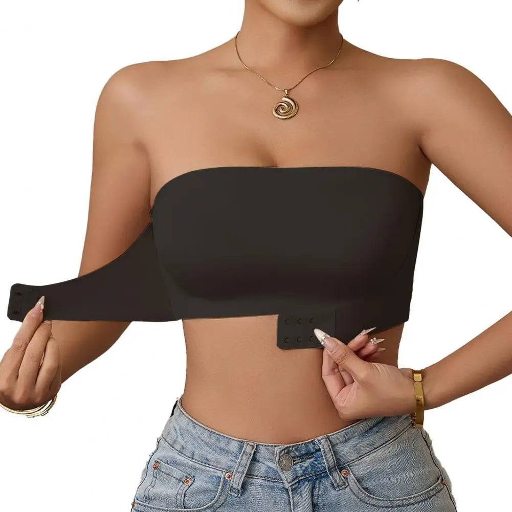 Women Strapless Bra Casual Front Closure Bra Non-Slip Wireless Bandeau Bra Lady Seamless Padded Tube Top Bralette Lady Underwear