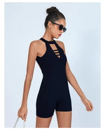 Sexy Fitness Yoga Jumpsuit Women Hollow V Neck Tight Backless Sports One Piece Suits Quick Drying Sleeveless Scrunch Romper