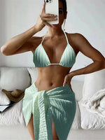 3pcs Sarong Beach Cover Up Skirt Wrinkled Bikini Women Swimwear Female Swimsuit Three-pieces Bikini Set Bathing Suit Swim Lady