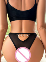 1pcs Low Rise Hollow Out Sexy Women Panties Heart Decor Elegant Black Sexy Lingerie Lady Briefs Fashion Female Underwear