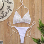Halter Luxury Pearl Bikini Mini Micro Bikinis Female Swimsuit Women Swimwear Two-pieces Bikini Set Bather Bathing Suit Swim Lady
