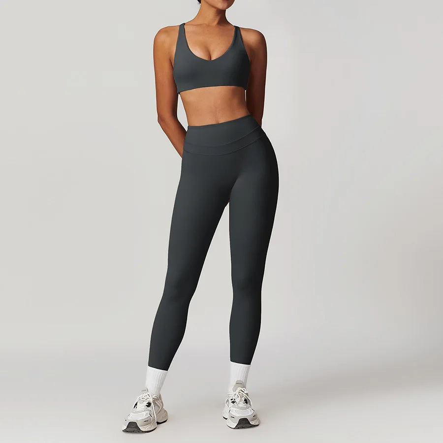 Yoga Set 2PCS Women Tracksuit Nude Feeling Workout Sets Gym Clothes Push Up Fitness Running Sportwear Sport Bra Leggings Suit