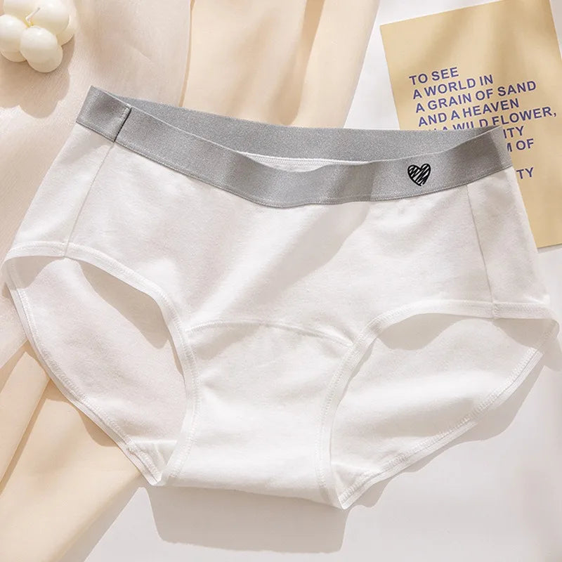1 Pack Women's Heart Print Waistband Cotton Mid-Rise Panties Solid Color Briefs Stretch Daily Wear Lingerie M-XL Underwear