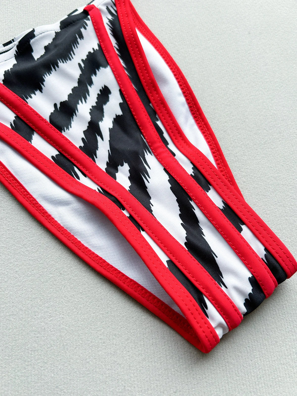 Sexy Red Zebra Print Contrast Bikini Set 2026 Women Double Strap Push Up Bra Bandage Thong Swimwear Bathing Suit Micro Swimsuit