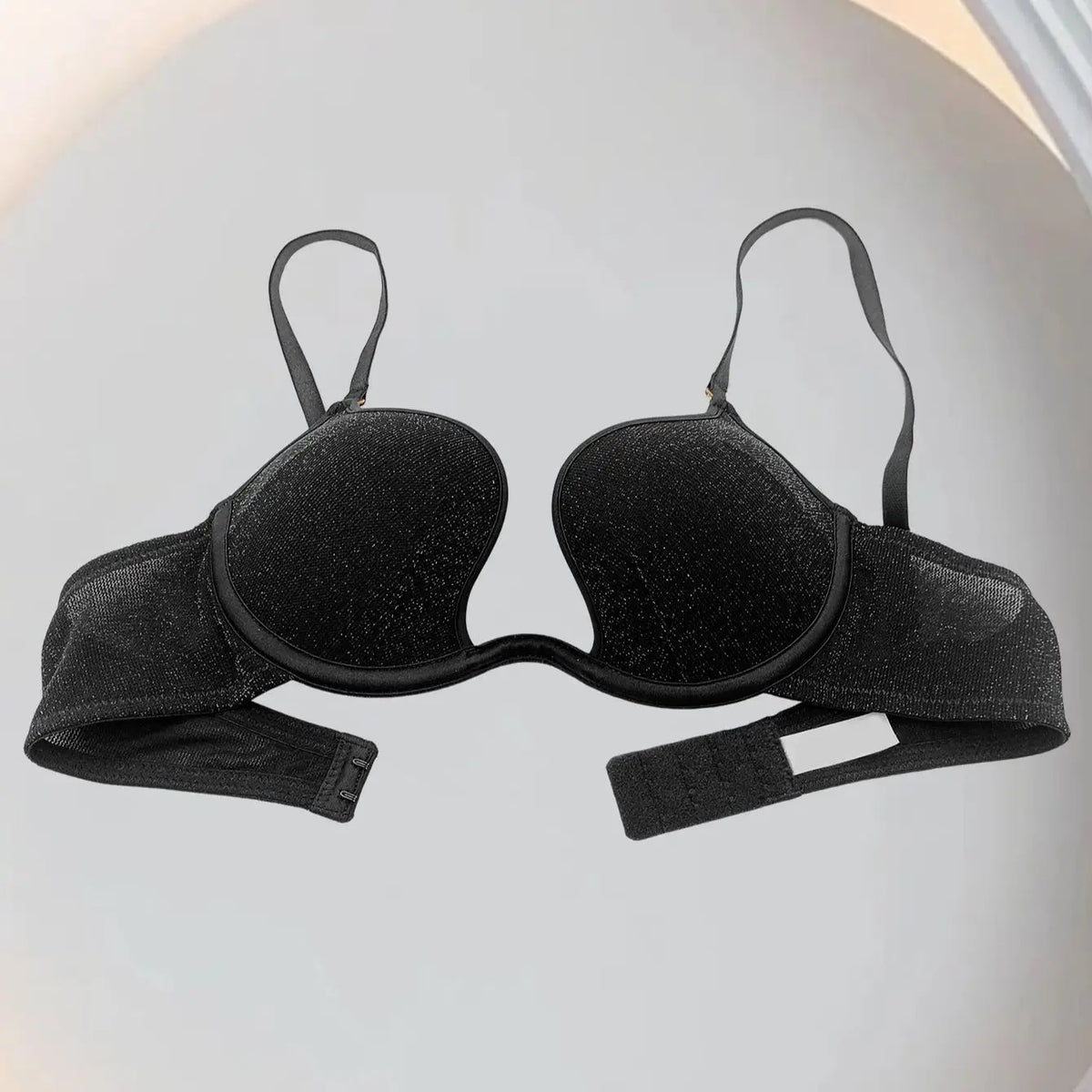 Black deep V-neck cinched top underwear for women, large breasts make small, soft steel coil bra, sexy mesh bra