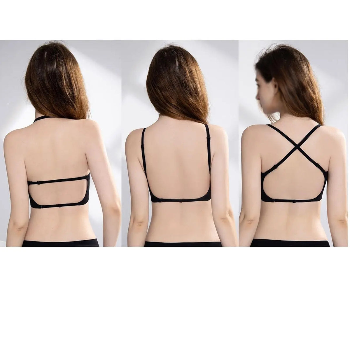 Women Sexy Lingerie Invisible Bra Deep U Plunge Bras Backless Top for Dresses, Transparent Strap Push Up Back Sling Underwear