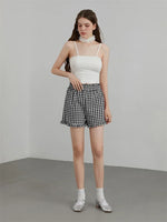 Women's Plaid Shorts Casual Loose Fitting Elastic Waist Shirred Ruffled Trim Short Pants Lounge Shorts