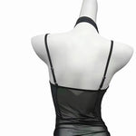 Sexy Transparent Dress Backless Deep V Suspenders Sleeveless Hanging Neck Flower Dress Mesh Pure Desire Casual Style Dress QFZO
